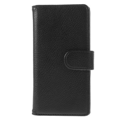 Sony Xperia M2 atverčiamas juodas odinis Litchi dėklas - piniginė / Priedai.lt