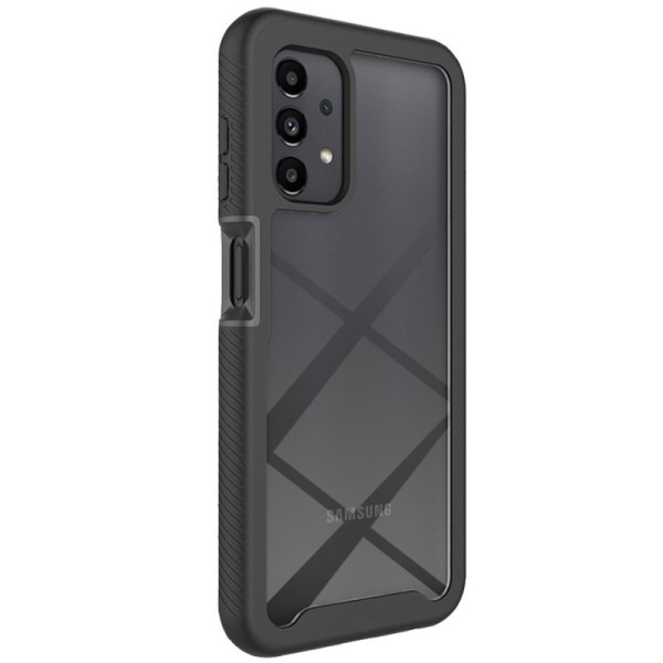 „Frame“ 360 pastiprinātas aizsardzības cieta silikona (TPU) apvalks - dzidrs / melns (Galaxy A13 4G)