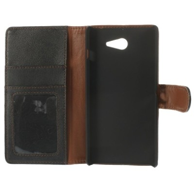 Sony Xperia M2 atverčiamas juodas odinis Litchi dėklas - piniginė / Priedai.lt