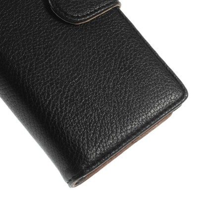 Sony Xperia M2 atverčiamas juodas odinis Litchi dėklas - piniginė / Priedai.lt