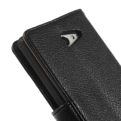 Sony Xperia M2 atverčiamas juodas odinis Litchi dėklas - piniginė / Priedai.lt