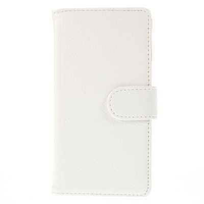 Sony Xperia M2 atverčiamas baltas odinis Litchi dėklas - piniginė / Priedai.lt