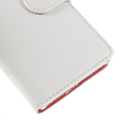 Sony Xperia M2 atverčiamas baltas odinis Litchi dėklas - piniginė / Priedai.lt