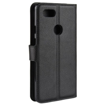 Google Pixel 3 atvēramais melns ādas Litchi maciņš (maks) | Vacins.lv