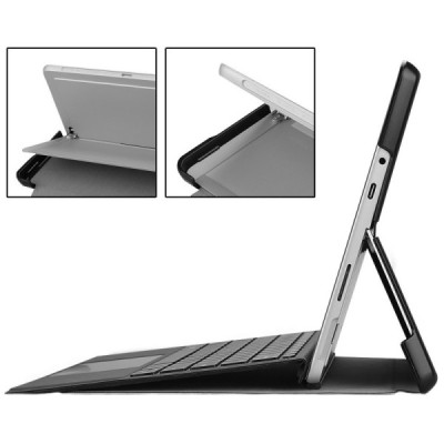 Microsoft Surface Go atverčiamas juodas odinis dėklas - knygutė (sulankstomas) | Priedai.lt