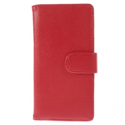 Sony Xperia M2 atverčiamas raudonas odinis Litchi dėklas - piniginė / Priedai.lt
