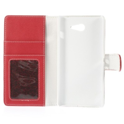 Sony Xperia M2 atverčiamas raudonas odinis Litchi dėklas - piniginė / Priedai.lt