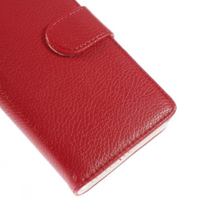 Sony Xperia M2 atverčiamas raudonas odinis Litchi dėklas - piniginė / Priedai.lt