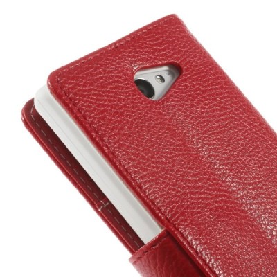Sony Xperia M2 atverčiamas raudonas odinis Litchi dėklas - piniginė / Priedai.lt