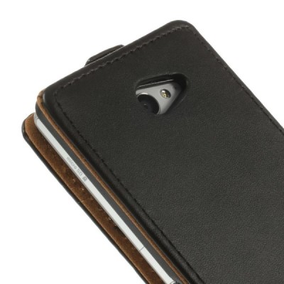 Sony Xperia M2 klasisks ādas vertikāli atvēramais melns futrālis / Vacins.lv