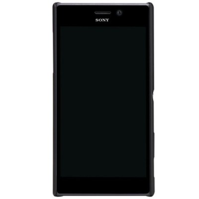 Nillkin Frosted Shield Sony Xperia M2 juodas plastikinis dėklas + apsauginė ekrano plėvelė / Priedai.lt