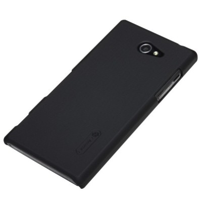 Nillkin Frosted Shield Sony Xperia M2 juodas plastikinis dėklas + apsauginė ekrano plėvelė / Priedai.lt