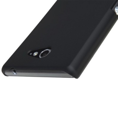 Nillkin Frosted Shield Sony Xperia M2 juodas plastikinis dėklas + apsauginė ekrano plėvelė / Priedai.lt