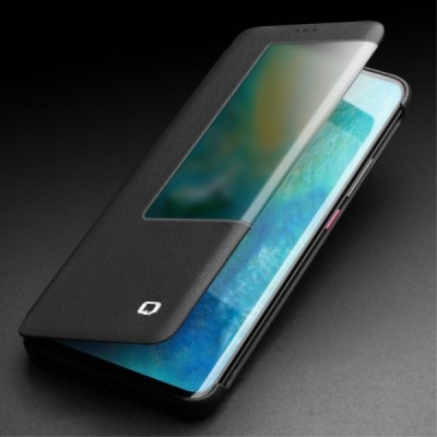 Huawei Mate 20 Pro „QIALINO“ atvēramais ādas melns maciņš - maks | Vacins.lv