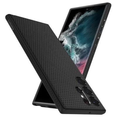 Samsung Galaxy S22 Ultra 5G (SM-S908X) „Spigen“ Liquid Air melns cieta silikona apvalks | vacins.lv