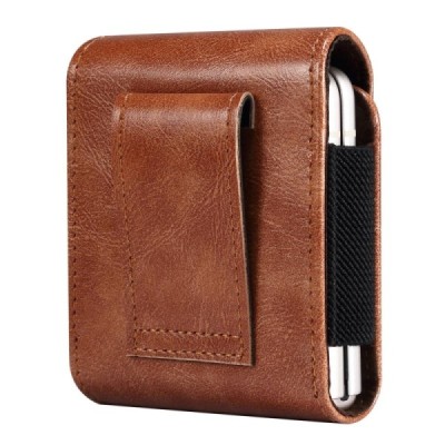 Universalus „Belt Clip“ rudas odinis dėklas prie diržo (S dydis) | Priedai.lt
