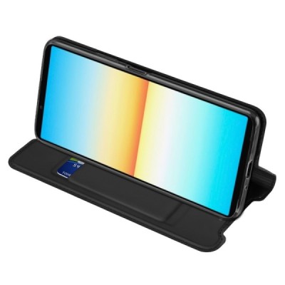 Sony Xperia 10 IV „Dux Ducis“ Skin sērijas melns ādas atvērams maciņš | Vacins.lv