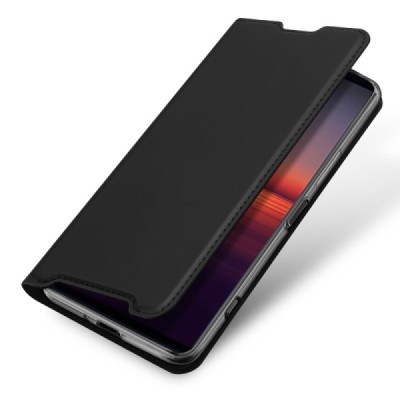 Sony Xperia 1 IV „Dux Ducis“ Skin sērijas melns ādas atvērams maciņš | Vacins.lv