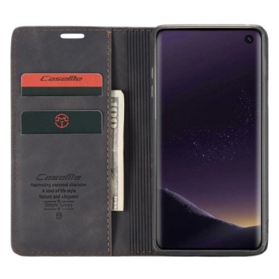 Samsung Galaxy S10e (G970) CaseMe Retro solīds atvēramais ādas melns maciņš - maks | Vacins.lv
