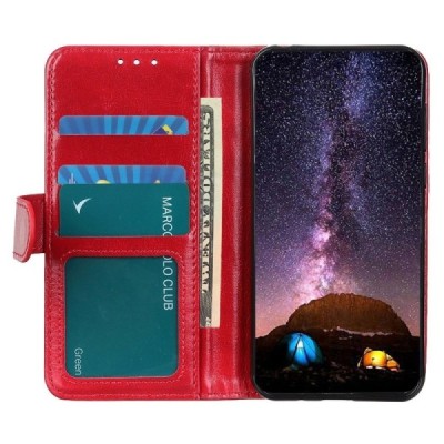 Xiaomi Redmi 10C atvēramais ādas sarkans maciņš (maks) | Vacins.lv