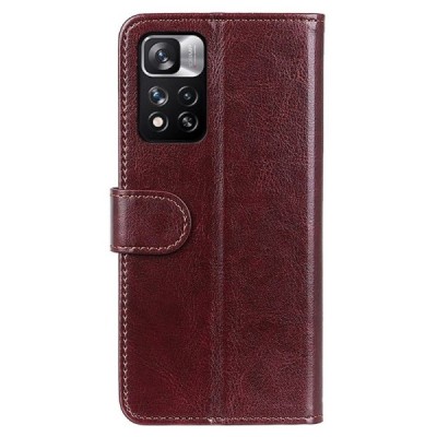 Xiaomi Redmi Note 11 Pro+ atverčiamas rudas odinis dėklas - piniginė | Priedai.lt