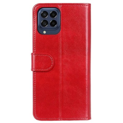 Samsung Galaxy M53 5G (M536) atverčiamas raudonas odinis dėklas - piniginė | Priedai.lt