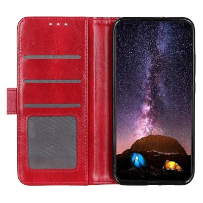 Samsung Galaxy M53 5G (M536) atverčiamas raudonas odinis dėklas - piniginė | Priedai.lt