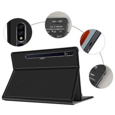 Samsung Galaxy Tab S7 11" (T875, T870) atverčiamas juodas odinis dėklas su bluetooth belaide klaviatūra | Priedai.lt