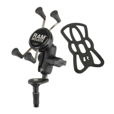 „RAM Mounts“ X-Grip telefona turētājs motociklam (piestiprinās pie stūres dakšas cilindriskā cauruma) | Vacins.lv