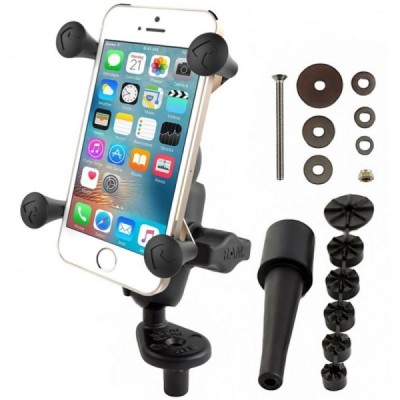 „RAM Mounts“ X-Grip telefona turētājs motociklam (piestiprinās pie stūres dakšas cilindriskā cauruma) | Vacins.lv