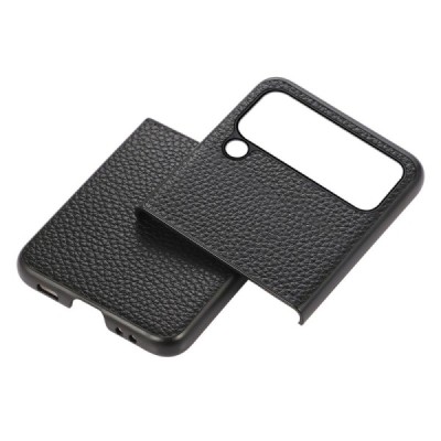 Samsung Galaxy Z Flip4 (F721) Deluxe Leather melns ādas plastika apvalks | Vacins.lv