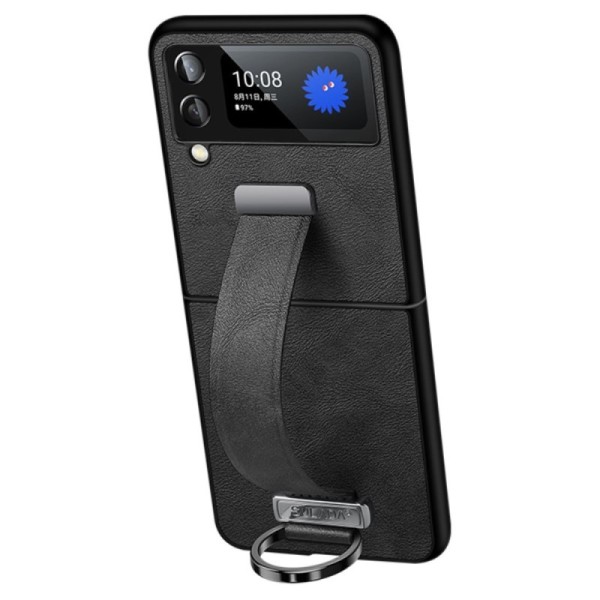 „Sulada“ Leather Kickstand ādas apvalks - melns (Galaxy Z Flip4)