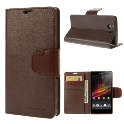 Sony Xperia Z Mercury Sonata atvērams brūns ādas futrālis - maciņš / Vacins.lv