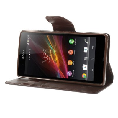 Mercury Sonata atverčiamas Sony Xperia Z rudas odinis dėklas - piniginė / Priedai.lt