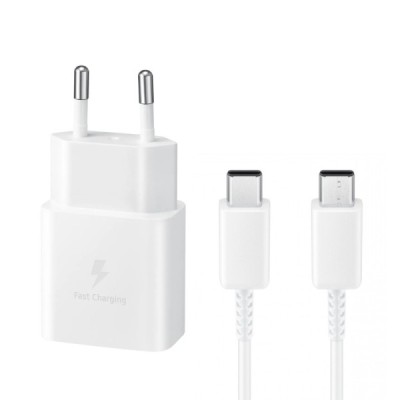 Originalus „Samsung“ PD Fast Charging 15W EP-T1510 įkroviklis - baltas + Type-C laidas | Priedai.lt