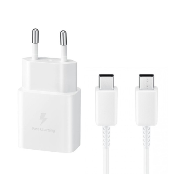 „Samsung“ PD Fast Charging sieninis įkroviklis (15W) - baltas + Type-C laidas