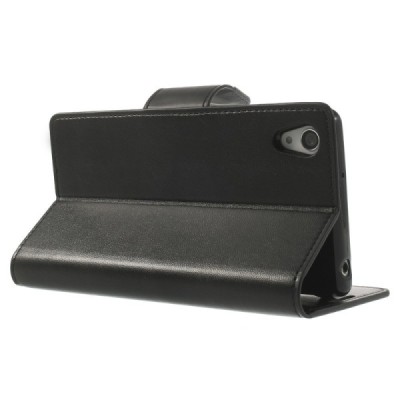 Sony Xperia Z2 Mercury Sonata atvērams melns ādas futrālis - maciņš / Vacins.lv