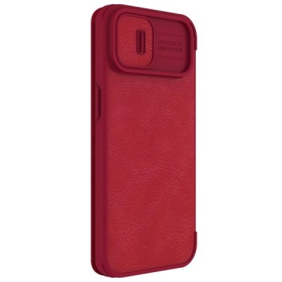 Greznais „Nillkin“ Qin Pro sērijas ādas atvērams sarkans Apple iPhone 14 maciņš | Vacins.lv