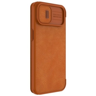 Greznais „Nillkin“ Qin Pro sērijas ādas atvērams brūns Apple iPhone 14 maciņš | Vacins.lv