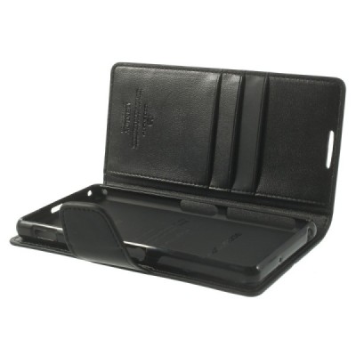 Sony Xperia Z2 Mercury Sonata atvērams melns ādas futrālis - maciņš / Vacins.lv