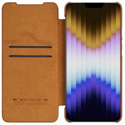 Greznais „Nillkin“ Qin Pro sērijas ādas atvērams brūns Apple iPhone 14 Plus maciņš | Vacins.lv