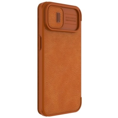 Greznais „Nillkin“ Qin Pro sērijas ādas atvērams brūns Apple iPhone 14 Plus maciņš | Vacins.lv