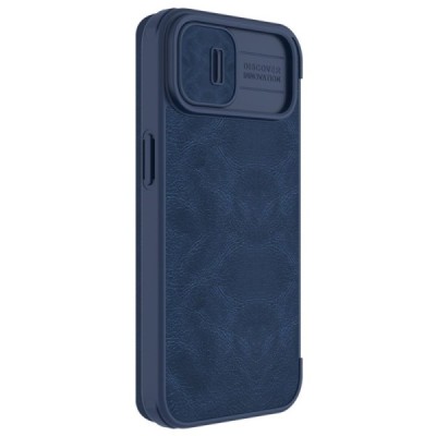 Greznais „Nillkin“ Qin Pro sērijas ādas atvērams zils Apple iPhone 14 Plus maciņš | Vacins.lv