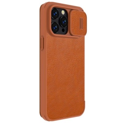 Greznais „Nillkin“ Qin Pro sērijas ādas atvērams brūns Apple iPhone 14 Pro maciņš | Vacins.lv