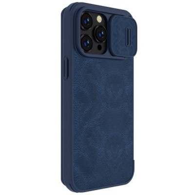 Greznais „Nillkin“ Qin Pro sērijas ādas atvērams zils Apple iPhone 14 Pro maciņš | Vacins.lv