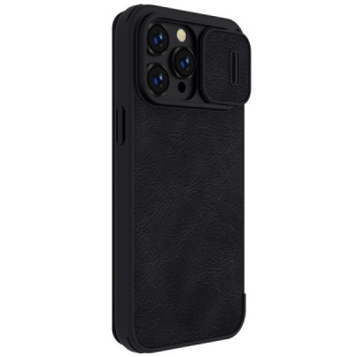 Greznais „Nillkin“ Qin Pro sērijas ādas atvērams melns Apple iPhone 14 Pro Max maciņš | Vacins.lv