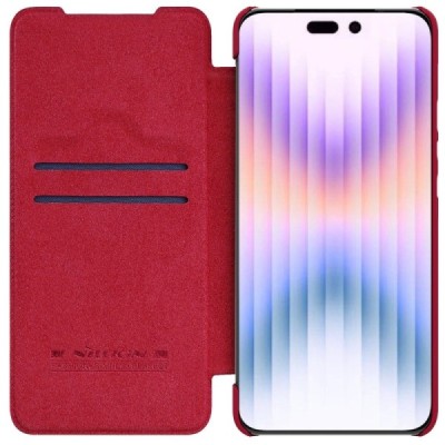 Greznais „Nillkin“ Qin Pro sērijas ādas atvērams sarkans Apple iPhone 14 Pro Max maciņš | Vacins.lv