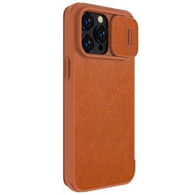 Greznais „Nillkin“ Qin Pro sērijas ādas atvērams brūns Apple 14 Pro Max maciņš | Vacins.lv
