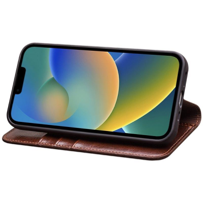 Apple iPhone 14 „QIALINO“ atvēramais ādas brūns maciņš - maks | Vacins.lv