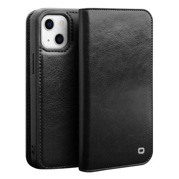 „QIALINO“ atvēramais ādas maciņš - melns (iPhone 14 Plus)